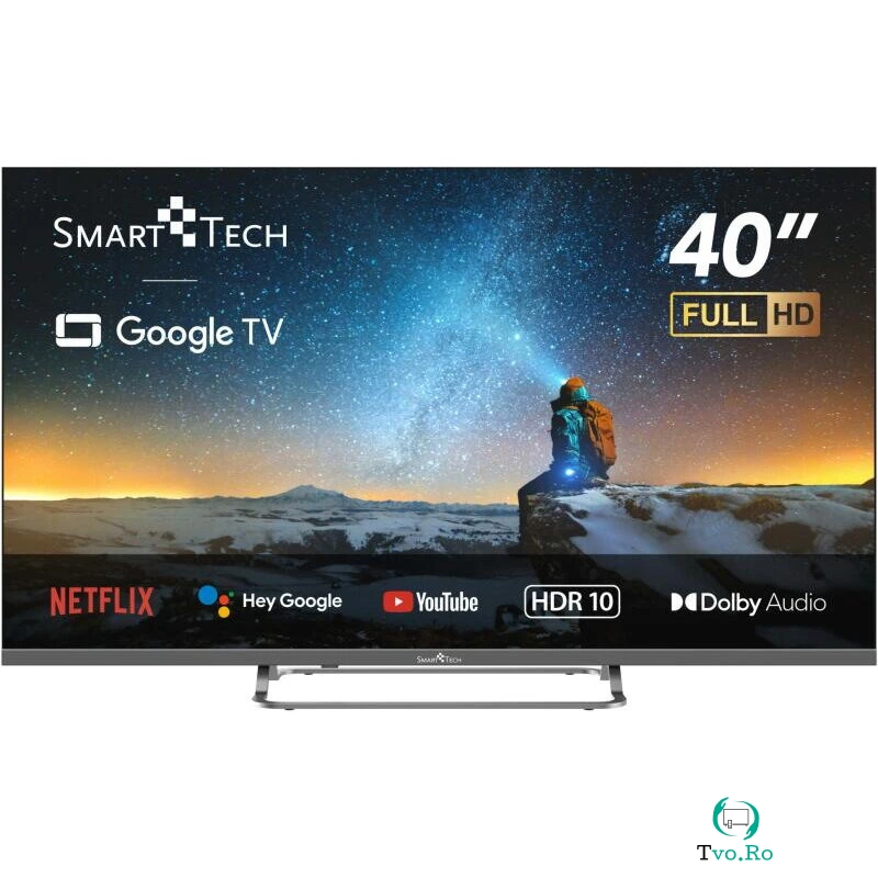 Smart Tech Televizor Smart Tech Google TV 40FG01V, 101 cm, Smart TV, Full HD, Wi-Fi, Bluetooth, Dolby Audio, Negru