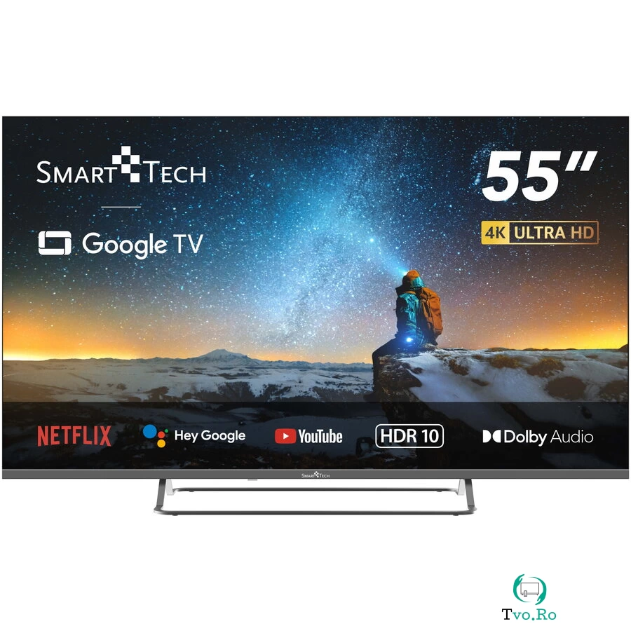 Smart Tech Televizor Smart Tech 55UG02V, 139 cm, UHD 4K Google TV, Wi-Fi, Bluetooth, Dolby Audio, Negru