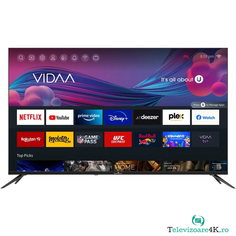Smart Tech Televizor LED Smart Tech 50UV10V1, 126 cm, Ultra HD 4K, Smart TV VIDAA, WiFi, CI+, Negru la 1,229.00 lei ron