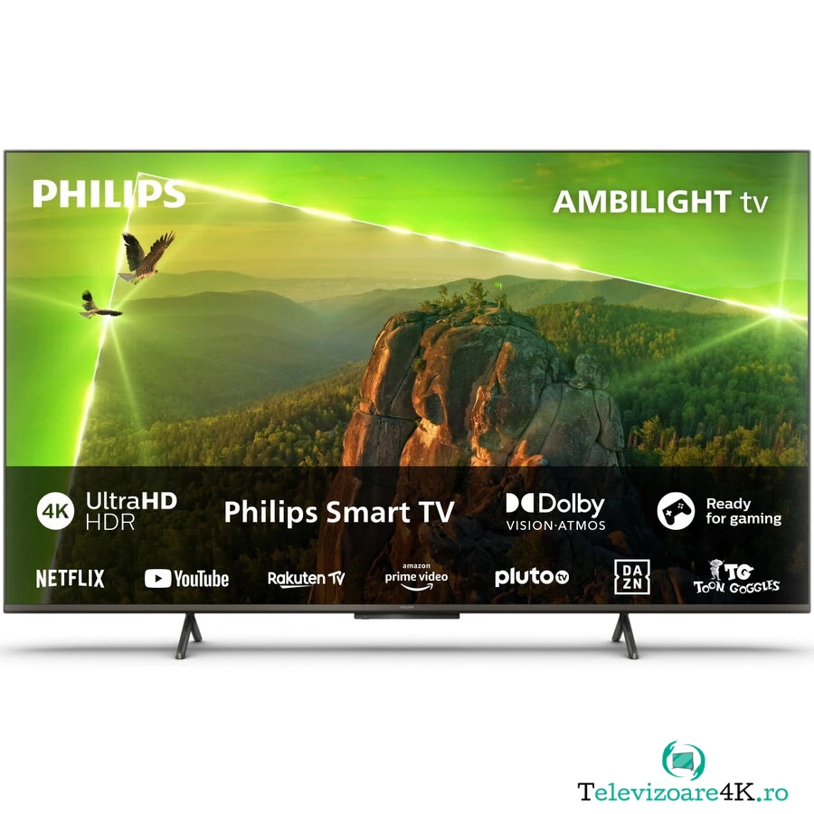 Philips Televizor Philips AMBILIGHT tv LED 55PUS8118, 139 cm, Smart TV, 4K Ultra HD, Clasa F (Model 2023), Argintiu