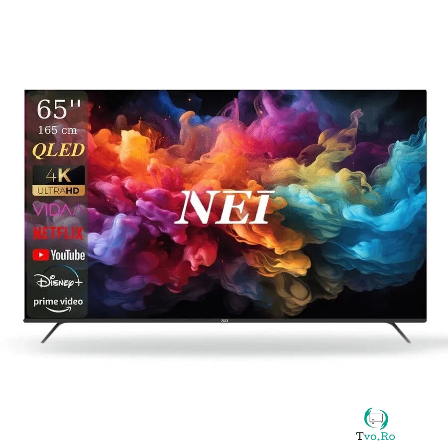 Nei Televizor Smart QLED NEI 65NE7901, 165 cm, 4K UHD, Clasa F, Borderless, Negru