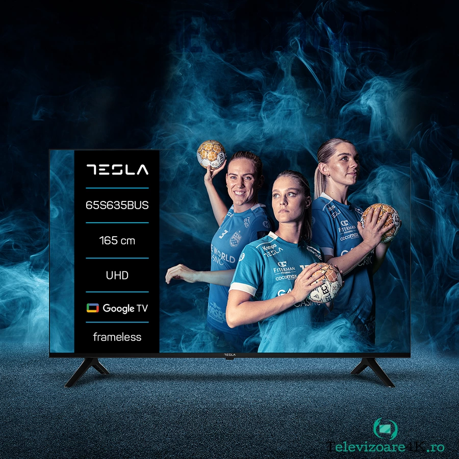TESLA Televizor Tesla LED 65S635BUS, 164 cm, Smart Google TV, 4K Ultra HD, Clasa F, Negru