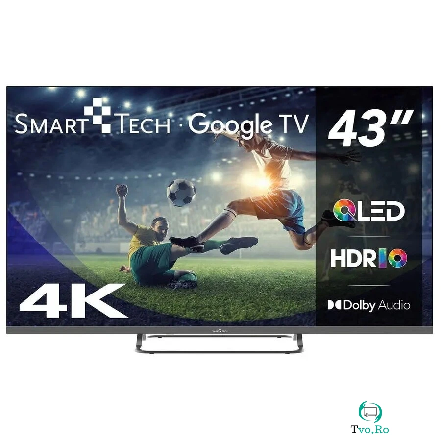 Smart Tech Televizor SmartTech QLED 43QG02V, 108 cm, Smart Google, 4K Ultra HD, Clasa F, Negru